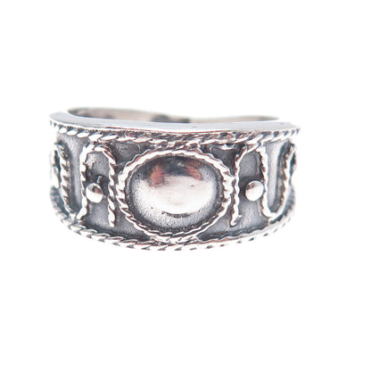 925 Sterling Silver Vintage Modernist Swirl Oxidized Ring Size 8