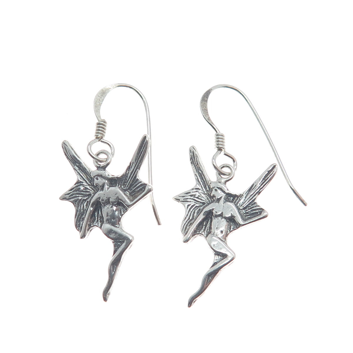 925 Sterling Silver Vintage Fairy Oxidized Dangle Earrings