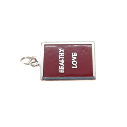 925 Sterling Silver Red Enamel Healthy Love Minimalist Charm Pendant