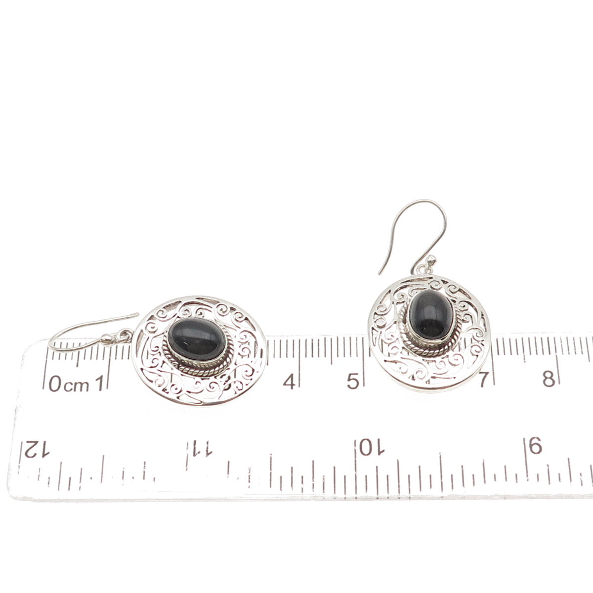 925 Sterling Silver Vintage Real Black Onyx Swirl Earrings