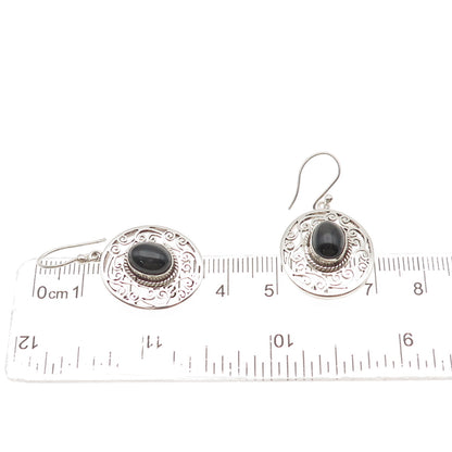 925 Sterling Silver Vintage Real Black Onyx Swirl Earrings