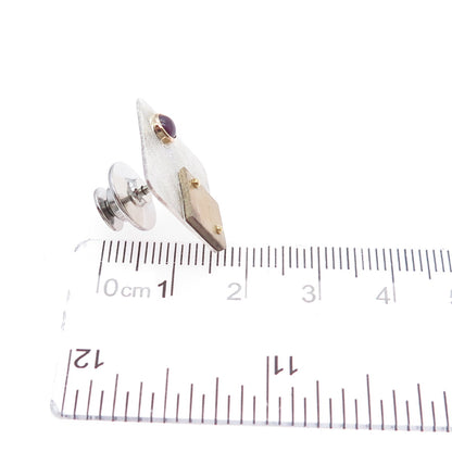 VICTOR ALFARO 14K Gold 925 Sterling Silver Vintage Real Ruby Modernist Lapel Pin