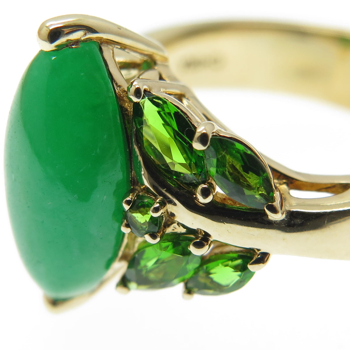 MICHELLE ALBALA 925 Sterling Silver Gold Plated Jade & Peridot Ring Size 10.25