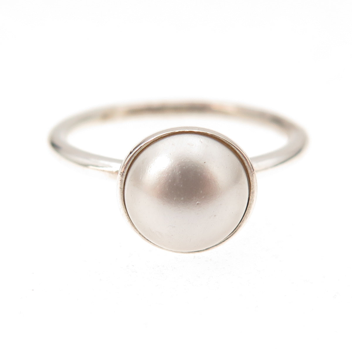 Pandora 925 Sterling Silver Faux Pearl Poetic Droplet Ring Size 7