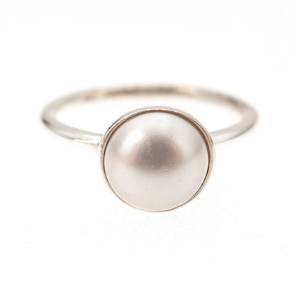 Pandora 925 Sterling Silver Faux Pearl Poetic Droplet Ring Size 7