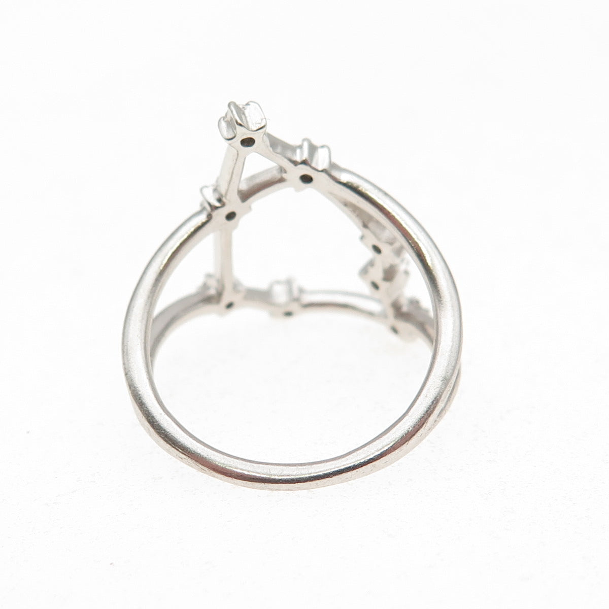 925 Sterling Silver Round-Cut C Z Libra Zodiac Sign Ring Size 5.75