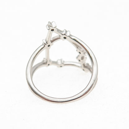 925 Sterling Silver Round-Cut C Z Libra Zodiac Sign Ring Size 5.75