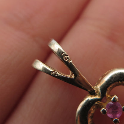 925 Sterling Gold Plated Vintage Ruby & Sapphire Dual Sided Heart Mini Pendant