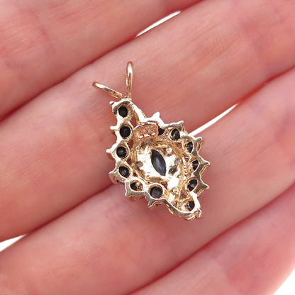 925 Sterling Silver 2-Tone Vintage Real Diamond & Sapphire Charm Pendant
