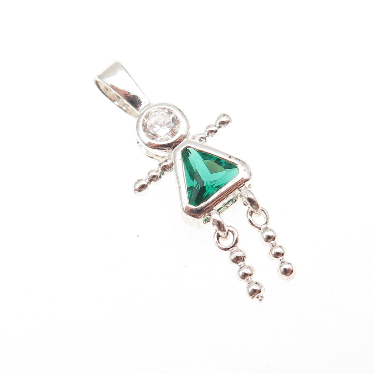 925 Sterling Silver C Z May Birthstone Girl Articulated Charm Pendant