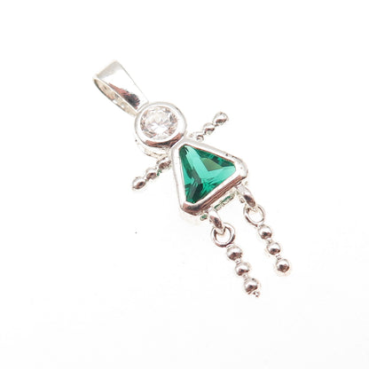 925 Sterling Silver C Z May Birthstone Girl Articulated Charm Pendant
