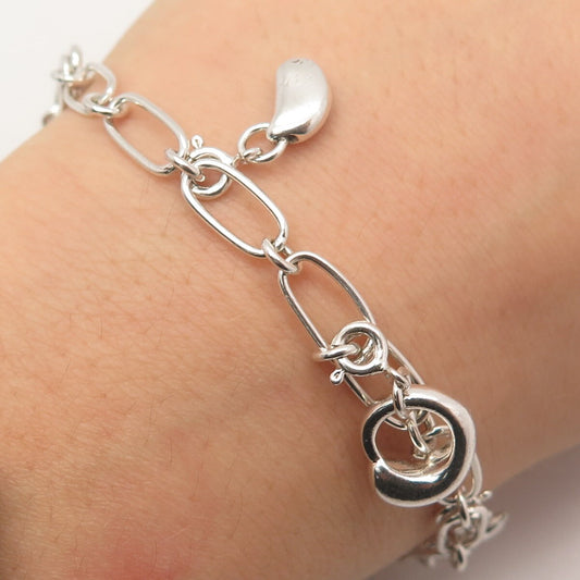 925 Sterling Silver Vintage Assorted Charms Oval Link Bracelet 6.75