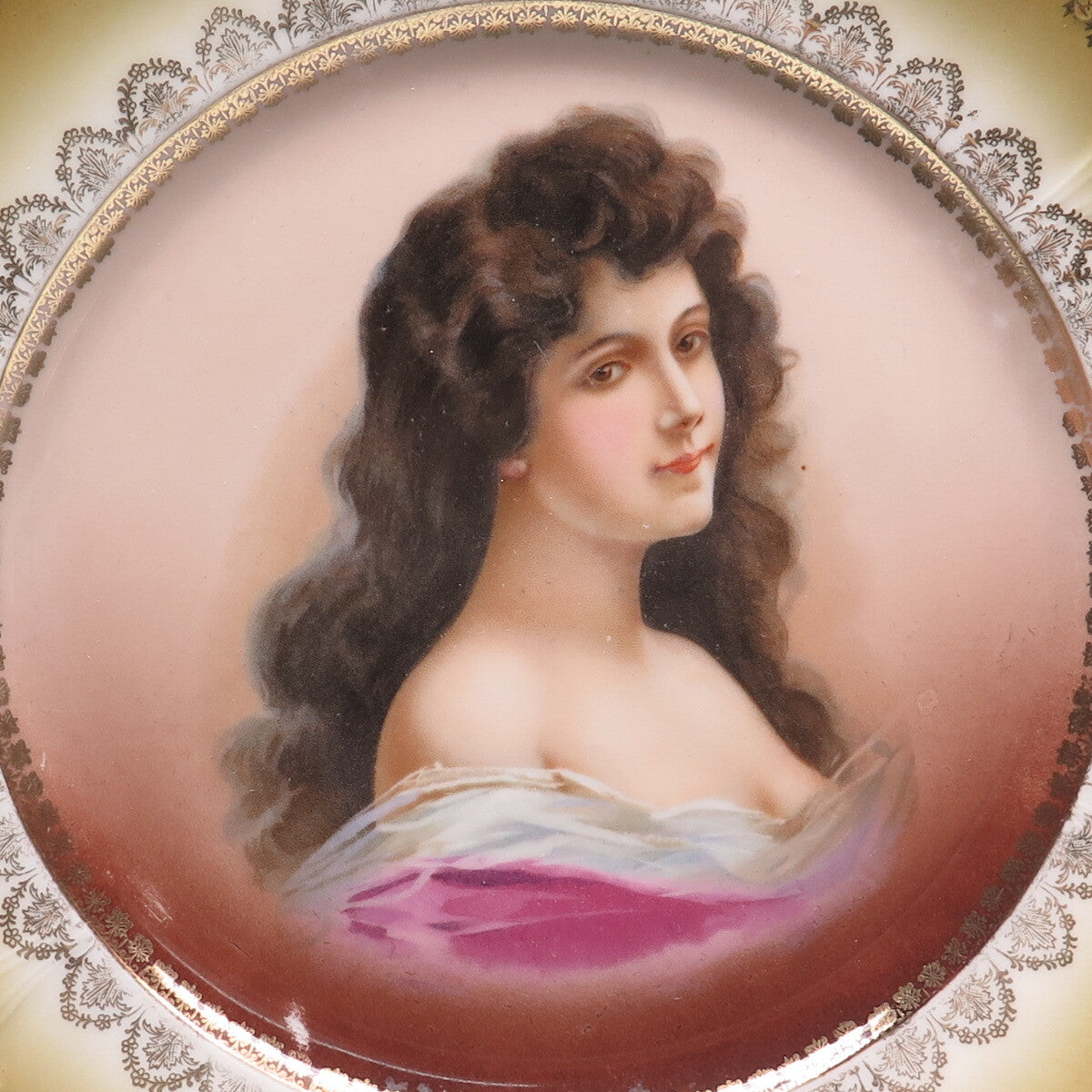 CARLSBAD China Antique Austria Portrait Hand Painted Porcelain Cabinet Plate