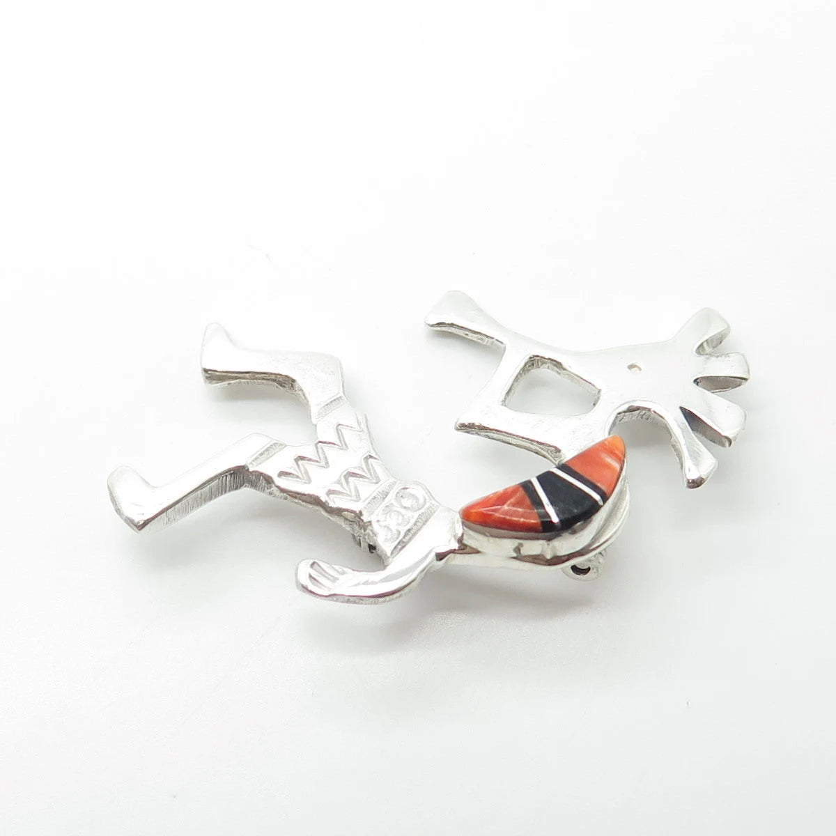 925 Sterling Silver Vintage ARNOLD MALONEY Kokopelli Onyx & Oyster Shell Brooch