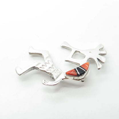 925 Sterling Silver Vintage ARNOLD MALONEY Kokopelli Onyx & Oyster Shell Brooch
