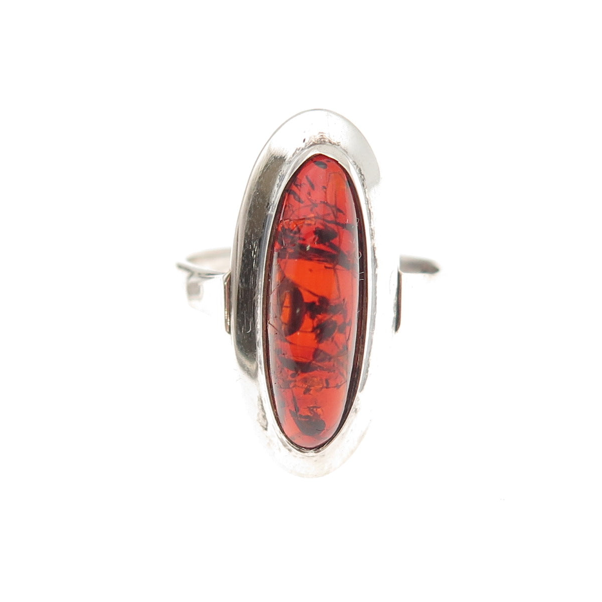 830 Silver Vintage Real Amber Modernist Oxidized Ring Size 7