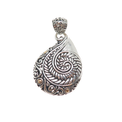 925 Sterling Silver & 18K Gold Vintage Modernist Swirl Oxidized Charm Pendant