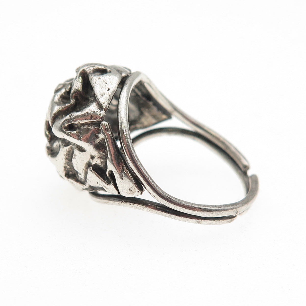 Beau 925 Sterling Silver Vintage Modernist Oxidized Dome Adjustable Ring Size 7
