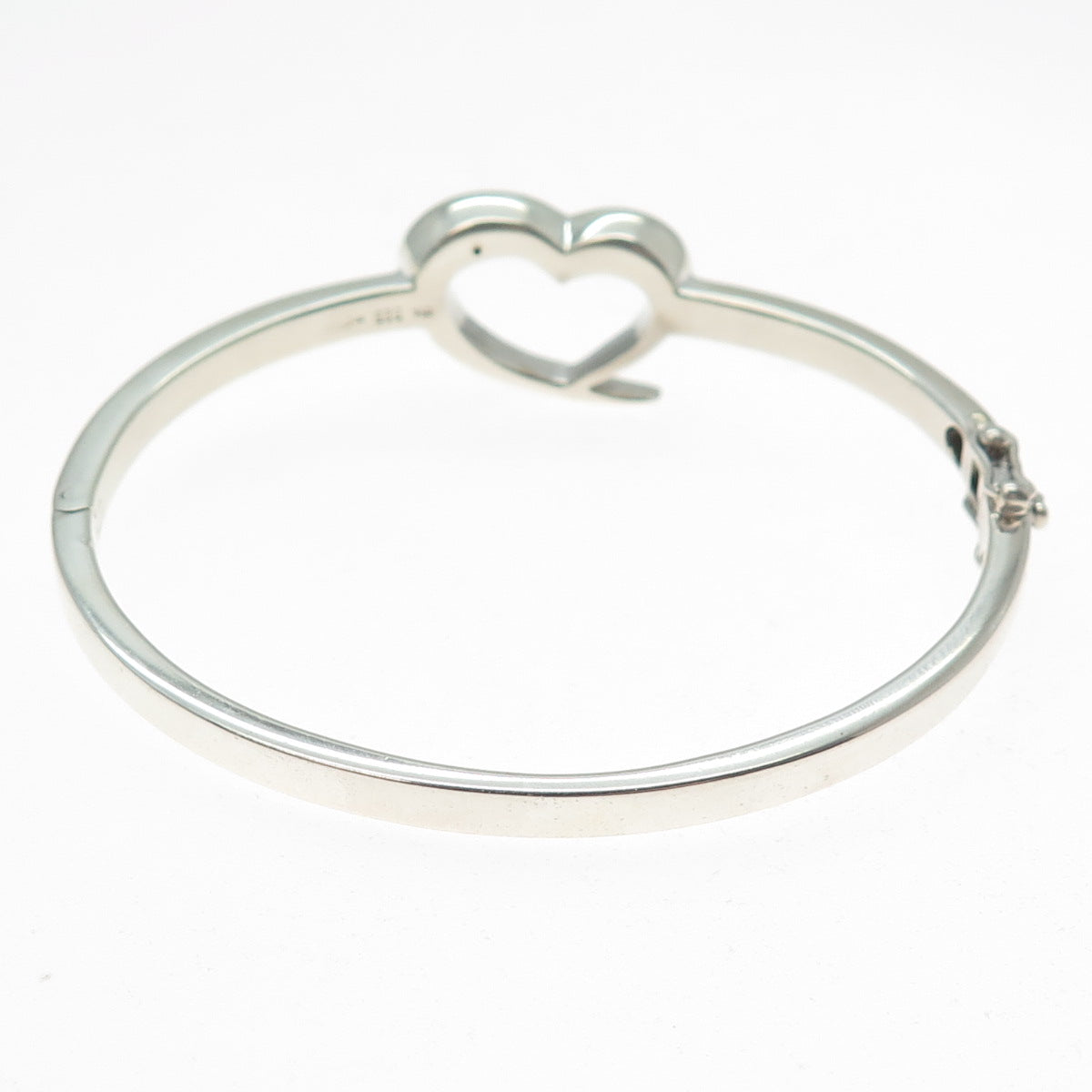 925 Sterling Vintage ALD London Real Diamond Accent Heart Bangle Bracelet 6.5"