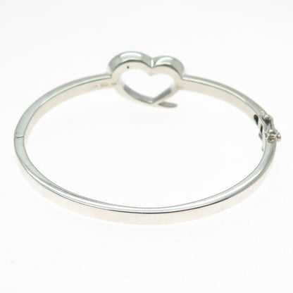 925 Sterling Vintage ALD London Real Diamond Accent Heart Bangle Bracelet 6.5"