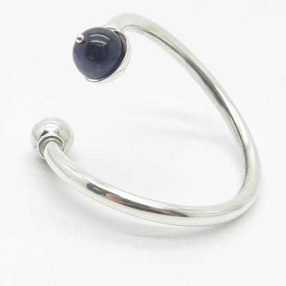 925 Sterling Silver Vintage Real Amethyst Gem Adjustable Bracelet 6.25"