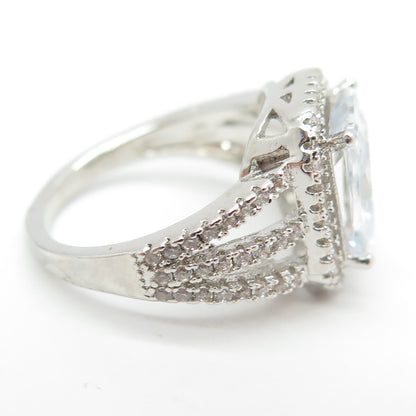 925 Sterling Silver Round & Radiant-Cut C Z Engagement Ring Size 5.5