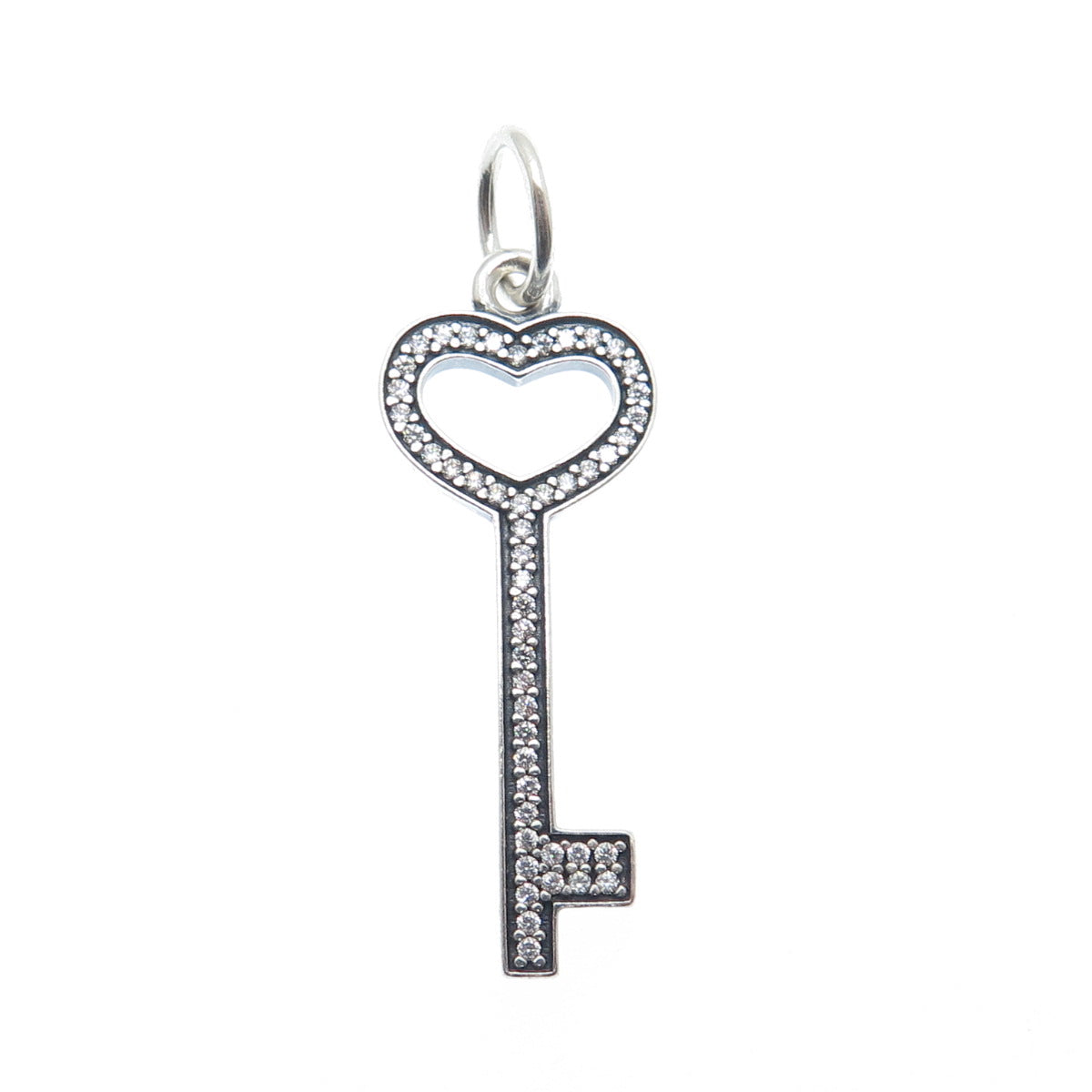 925 Sterling Silver Round-Cut C Z Heart Key Charm Pendant