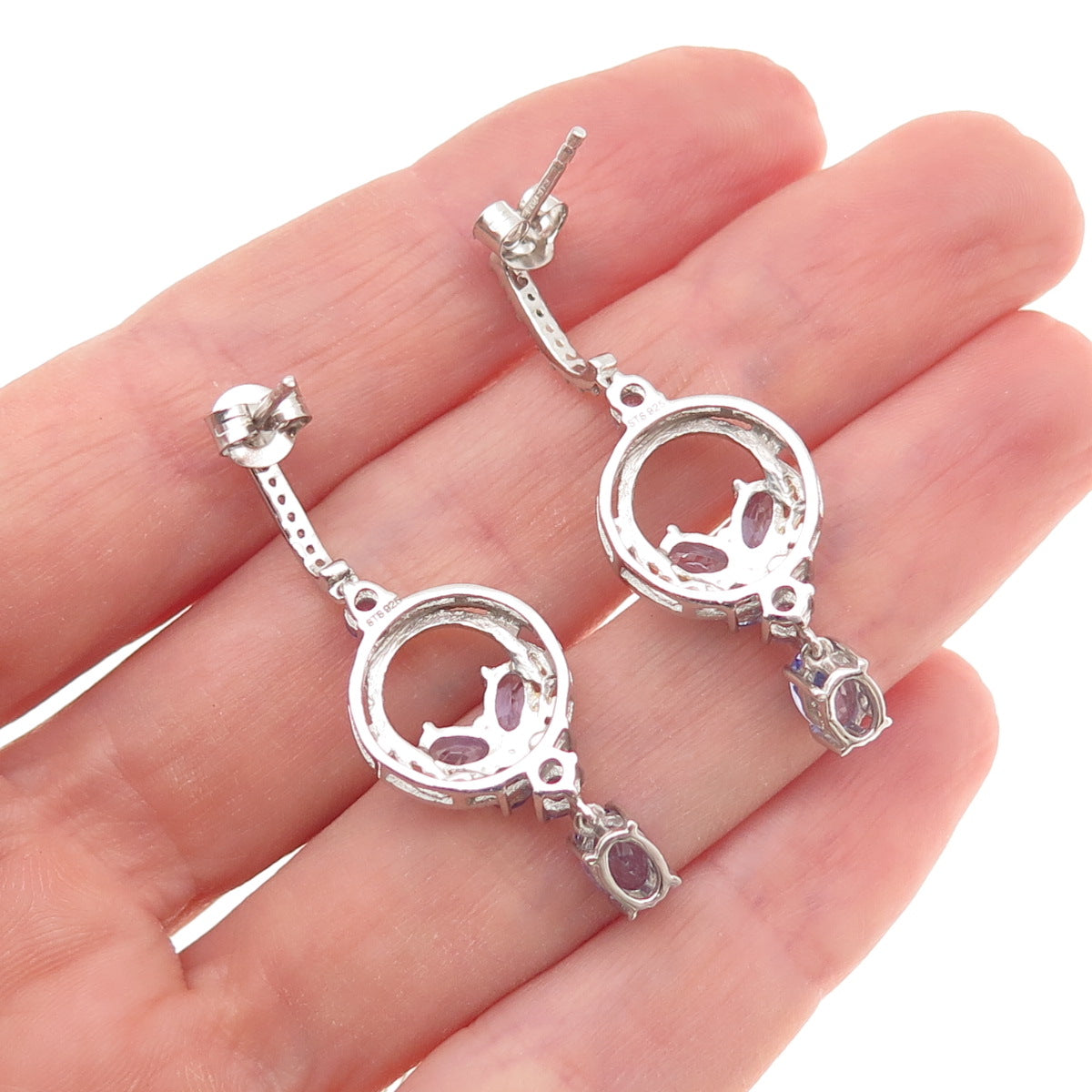 Chuck Clemency 925 Sterling Silver 2-Tone Real Tanzanite & White Topaz Earrings
