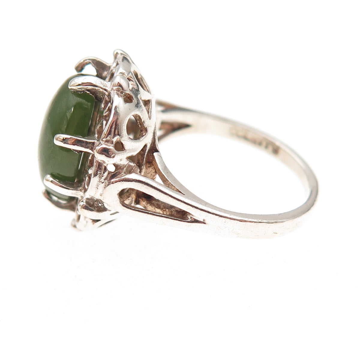 Colett's 925 Sterling Silver Antique Art Deco Real Jade Oxidized Ring Size 4.75
