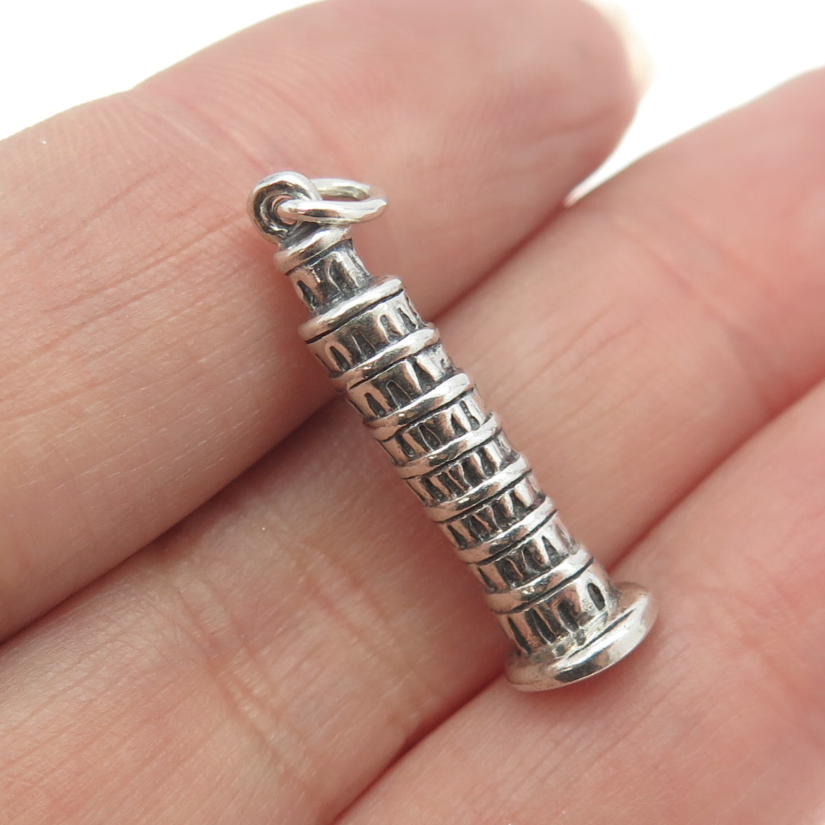 925 Sterling Silver Vintage Pisa Tower 3D Pendant