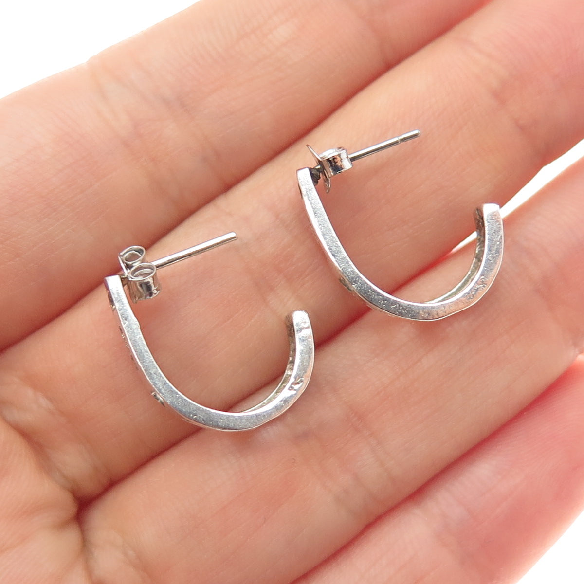 925 Sterling Silver Vintage Greek Key Hoop Earrings