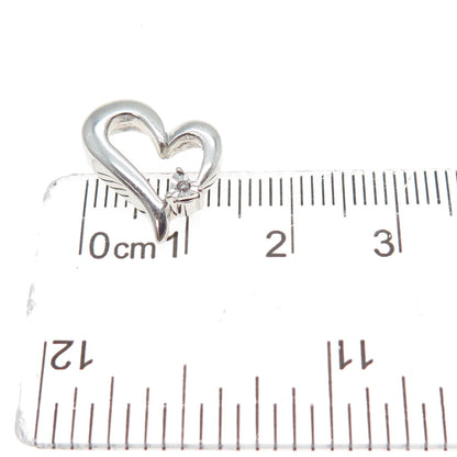 925 Sterling Silver Real Diamond Accent Heart Minimalist Slide Charm Pendant