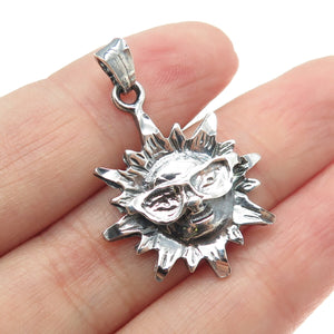 925 Sterling Silver Vintage Mexico Sun Face w/Glasses Pendant