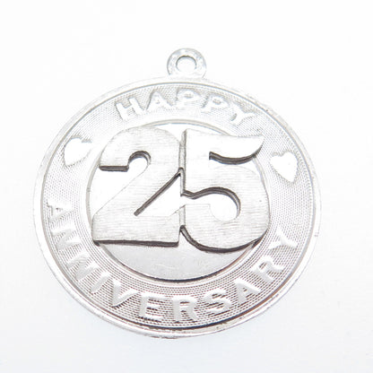 925 Sterling Silver Vintage M&M Happy 25th Anniversary Charm Pendant