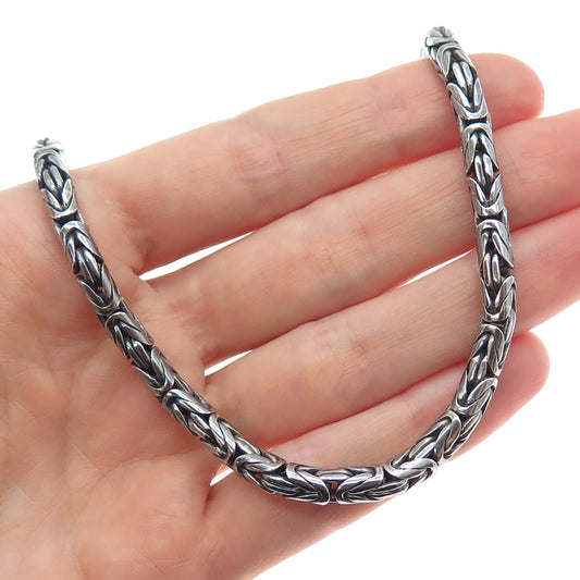 SUARTI BALI 925 Sterling Silver Vintage Byzantine Chain Oxidized Necklace 16"