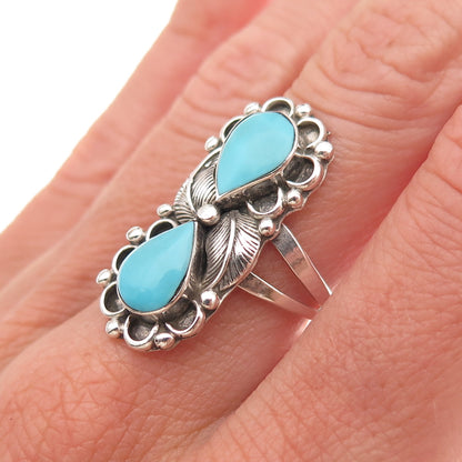 Old Pawn 925 Sterling Silver Vintage Southwestern Turquoise Feather Ring Size 7