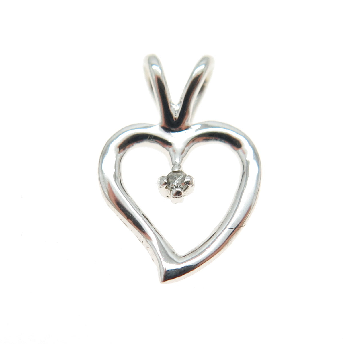 925 Sterling Silver Vintage Real Round-Cut Diamond Heart Minimalist Pendant