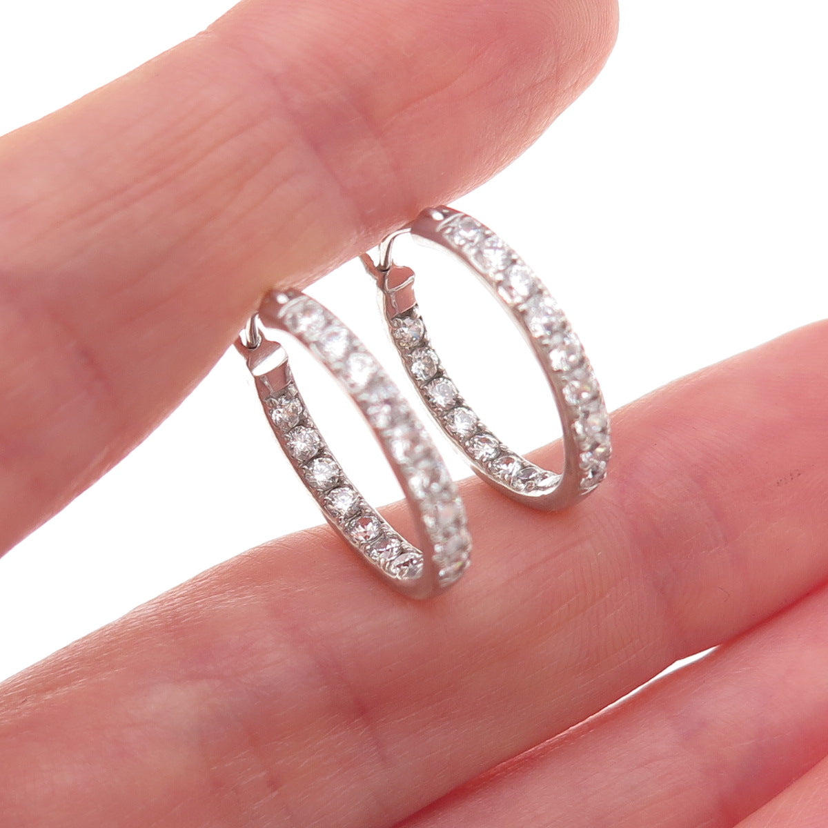Kiera 925 Sterling Silver Round-Cut C Z In & Out Hoop Earrings