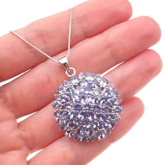 925 Sterling Silver Real Multi-Cut Tanzanite Box Chain Necklace 18-20"