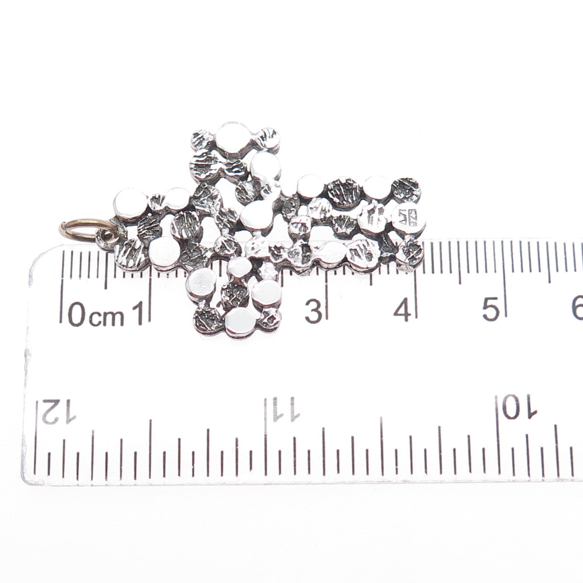 925 Sterling Silver Vintage Modernist Nugget Cross Oxidized Pendant