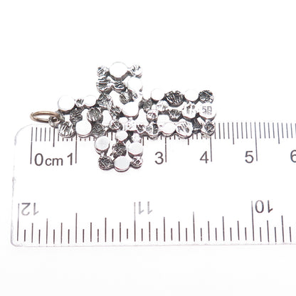 925 Sterling Silver Vintage Modernist Nugget Cross Oxidized Pendant