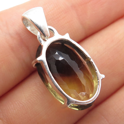925 Sterling Silver Vintage Real Oval-Cut Phantom Quartz Pendant