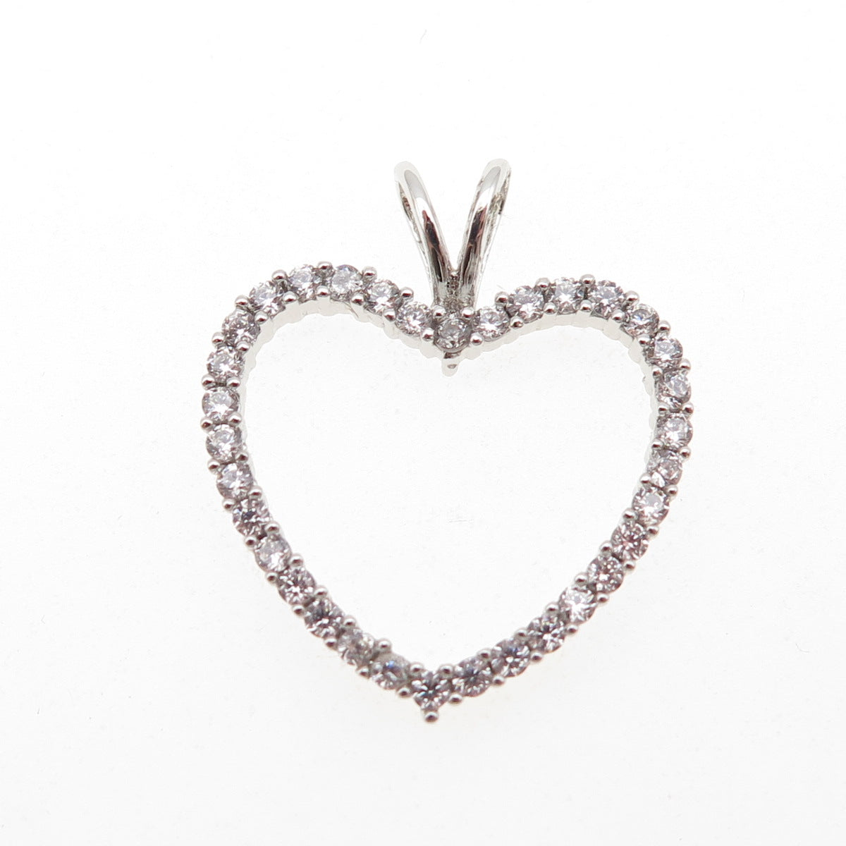 925 Sterling Silver Round-Cut C Z Heart Mini Charm Pendant