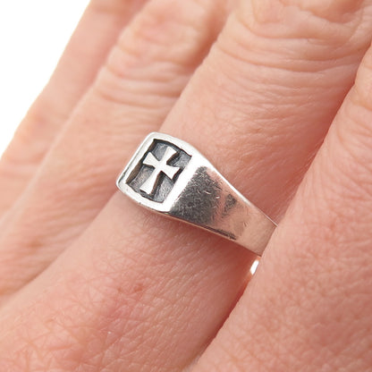 925 Sterling Silver Vintage Cross Oxidized Signet Ring Size 9