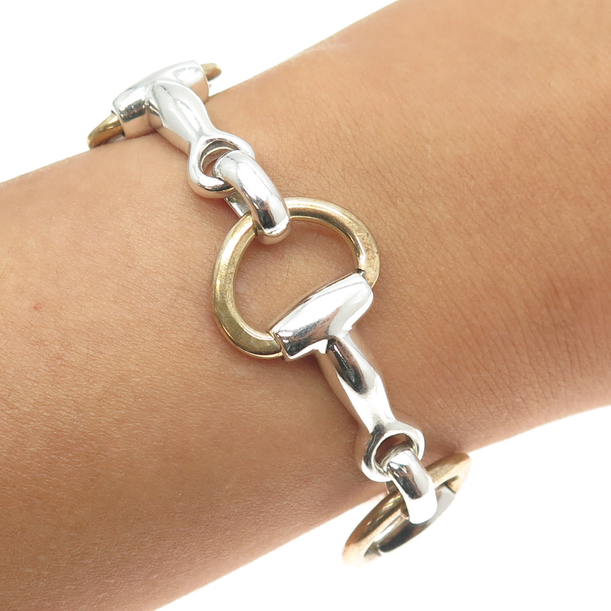 925 Sterling Silver 2-Tone Vintage Mexico Snaffle Bit Bracelet 6"