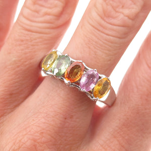 925 Sterling Silver Real Oval-Cut Multi-Color Sapphire Ring Size 12