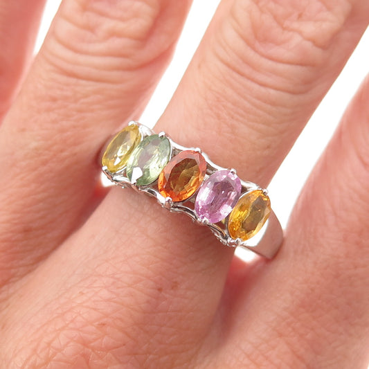 925 Sterling Silver Real Oval-Cut Multi-Color Sapphire Ring Size 12