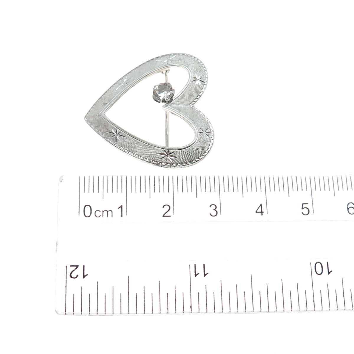 MARVEL 925 Sterling Silver Vintage Rhinestone Heart Pin Brooch