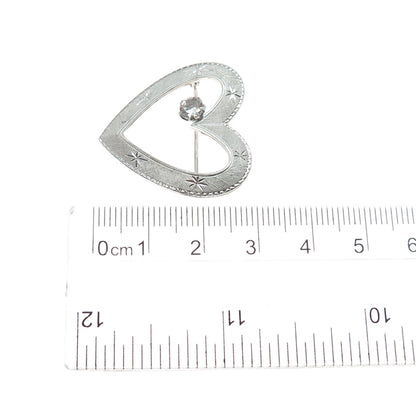 MARVEL 925 Sterling Silver Vintage Rhinestone Heart Pin Brooch