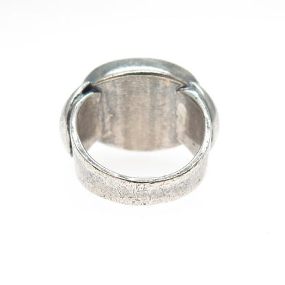 925 Sterling Silver Vintage Real Black Onyx Modernist Oxidized Ring Size 6.5